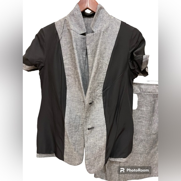 Banana Republic dark grey and white linen cotton blend jacket and skirt. Size 10 - Picture 8 of 11